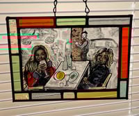 Image 2 of Stained glass painted real housewives scene panel