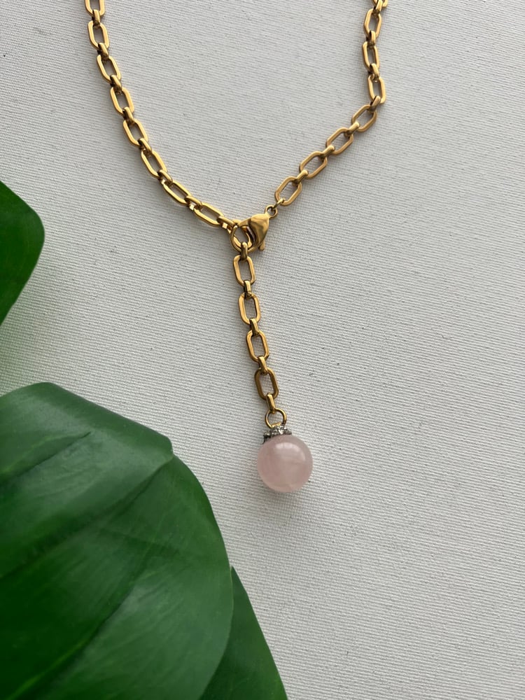 Image of BREEZE • Crystal Ball Rose Quartz Lariat