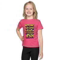 Image 2 of Girls Kids crew neck t-shirt (HOT PINK) (No Greater Relationship than Jesus)
