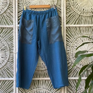 Image of Luna Pants - Linen - Ocean Blue - Patch Pockets