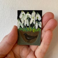 Snowdrops in a bird bowl - tiny painting 