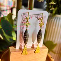 Black Carved Tassel Earrings