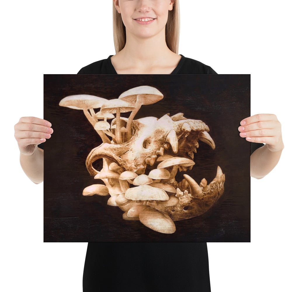 Photo Print: Dog Skull with Mushrooms