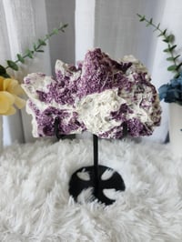Image 1 of 2lb Candle Quartz Calcite Purple Fluorite Crystal Specimen with Stand