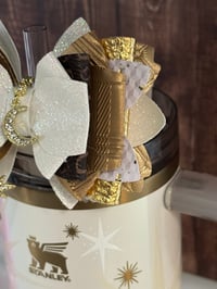 Image 3 of Starlight Shimmer Cream, Brown, and Gold Star Tumbler Straw Topper Bow