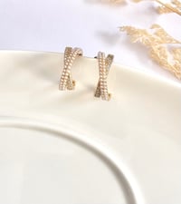 Image 3 of Pearl & Crystal Hoop Earrings
