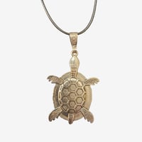 Image 3 of Sea Turtle- Fluid Art Pendant, Green and White