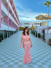 Image 5 of Peach Lace Resort Set | Floral Lace Holiday Co-Ord | Handmade Summer Three Piece Set