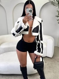 Image 1 of Weird Puss Furry Patchwork Women Crop Jacket