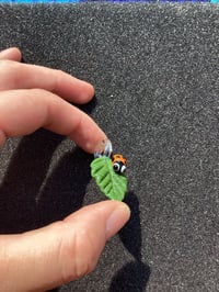 Image 5 of Small Green Leaf W/ Orange Bug Eyed Ladybug pendant 