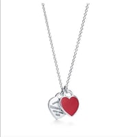 Double Heart Pendant Necklace (red& silver)