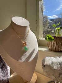 Image 1 of Gold Green  Strawberry Quartz Moon Crystal Necklace