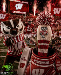Image 4 of Wisconsin BADGERS custom Golf Club Cover hand knit logo College football fan  gift-7ad4cf64