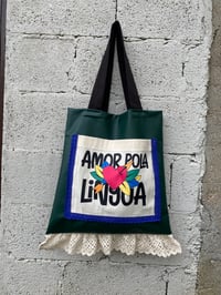 Image 2 of Bolsiña feita a man. AMOR POLA LUNGUA verde. Deseño exclusivo!