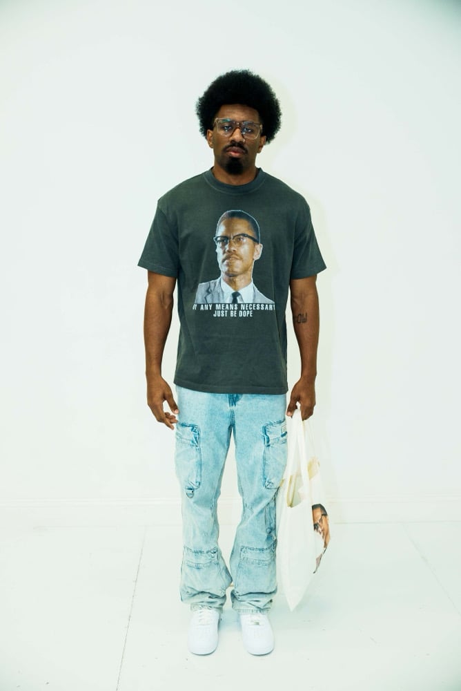 Image of Malcolm X By Any Means Tee Acid Wash