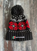 FAIR ISLE SNOWSTAR BLACK AND RED BOBBLE HAT