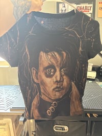 Image 2 of “TRIPPY EDWARD SCISSORHANDS” Custom Bleach Painted Baby Tee SMALL