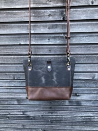 Image 5 of Day bag in grey brown waxed filter twill with leather bottom