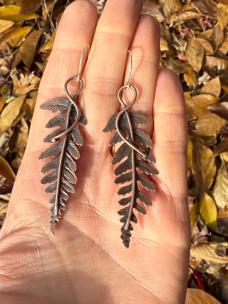 Image of LARGE Copper Autumn Fern Dangle Earrings