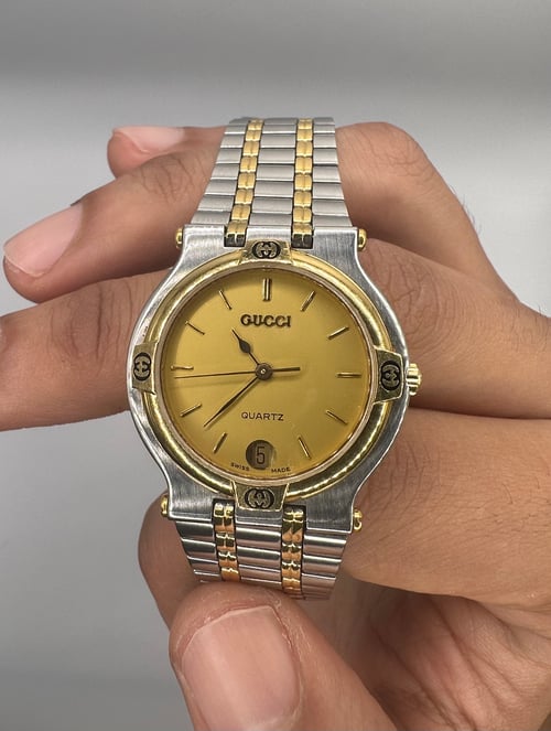 Image of Vintage 1984 Two Tone Steel Swiss Quartz Gucci 9000M (Gold Dial) 