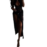 Image 6 of Lace High Split deep v-neck