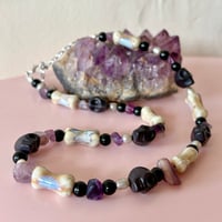 Image 1 of Skulls and Bones with a Hint of Purple Quartz - One of a Kind Necklace 