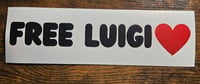 Image 2 of Free Luigi glossy white bumper sticker with chunky black text and heart graphic