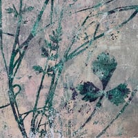 Image 4 of Botanical Monotype ~ Windswept, Teal, Lavender Gray ~ 8x10 Inch Mat 