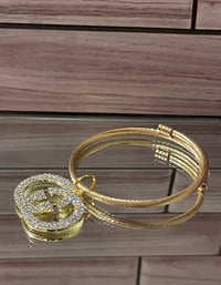 Image 4 of  Gold Wire Bangle Bracelets w/ Designer Inspired Charms