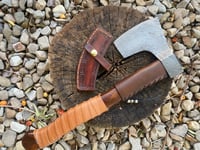 Image 1 of Damascus axe with leather wrapped handle