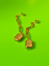 Image 3 of SOLID RECTANGLE CHAIN DROP EARRINGS 