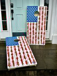 Image 4 of Brackish Wooder Cornhole Boards - Amer. Flag - Freshwater Fish Theme - MT4939