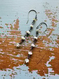 Image 1 of prehnite opal and button pearl earrings