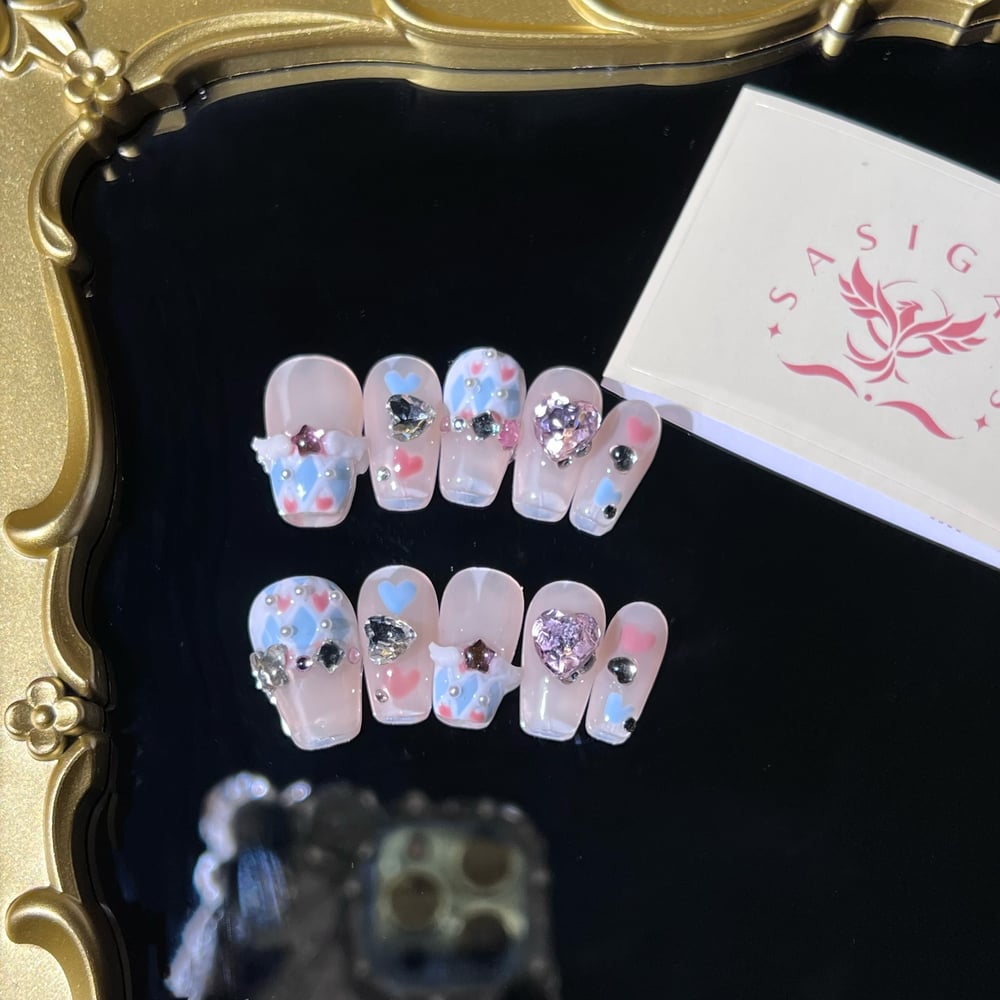 Image of Cute Star Wings Rhinestone Press On Nails 