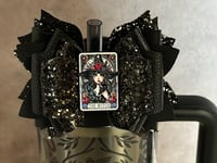 Image 1 of Black & Pink Tumbler Straw Topper Bow