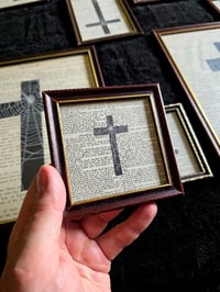 Image 1 of " 2 way Crucifix" 1800's bible page with preserved spider web 4
