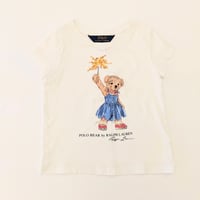 Image 1 of Girls Ralph Lauren White Tee with Polo Bear in Blue Dress