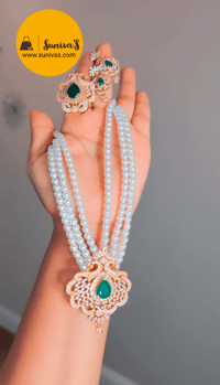 Image 2 of 3 layer American Diamond Pearl Set in Peacock Design 