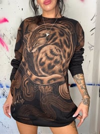 Image 4 of “COZY KITTY” CUSTOM BLEACH PAINTED PULLOVER SWEATER XL