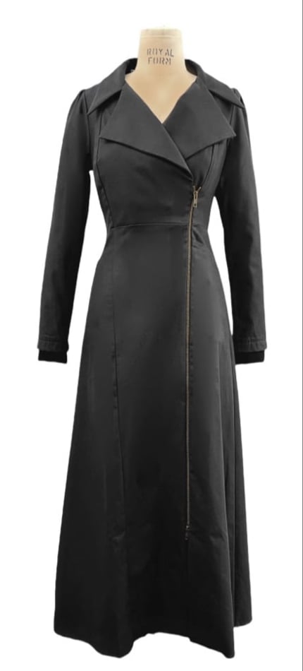 McClearon Jacket- black asymmetrical Zip Trench jacket/Dress