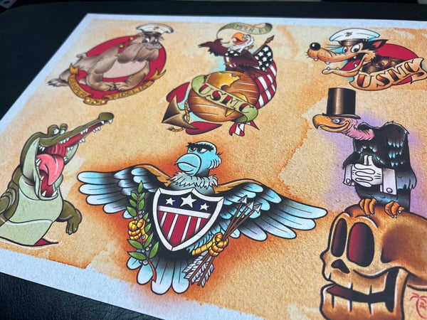 Image of Disney Inspired Traditional Tattoo Flash Sheet: D02 11x14