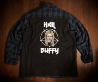Upcycled “Hail Buffy” lined t-shirt flannel