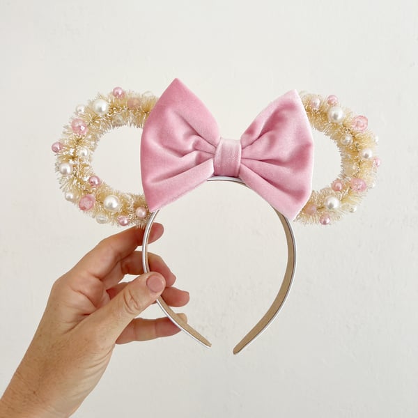Image of Cream Wreath Ears with Blush Velvet Bow