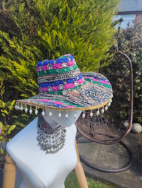 Image 5 of Dolly cowboy hat - recycled sari fabric green pink blue