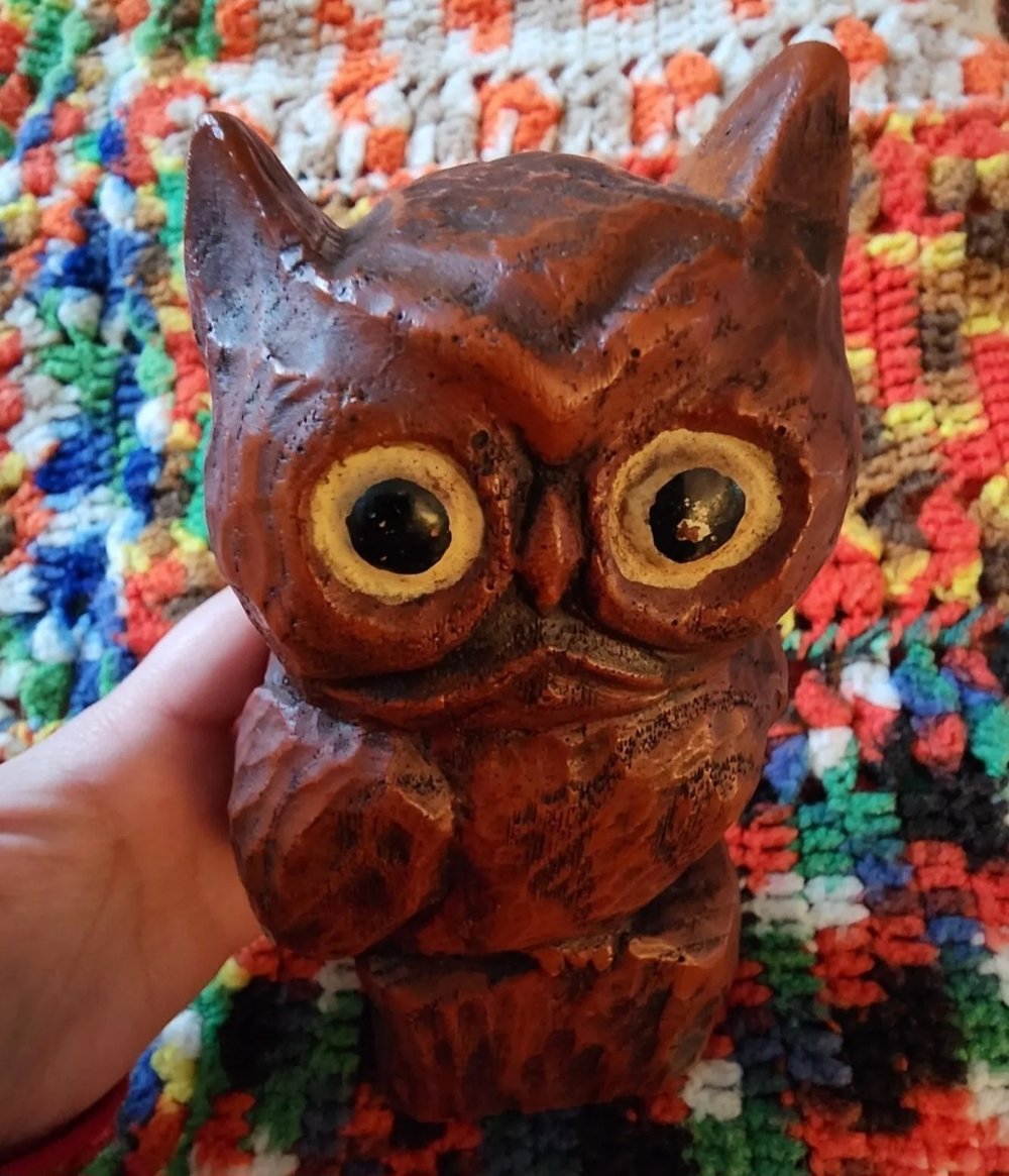 Image of Vintage Hand Carved Owl 