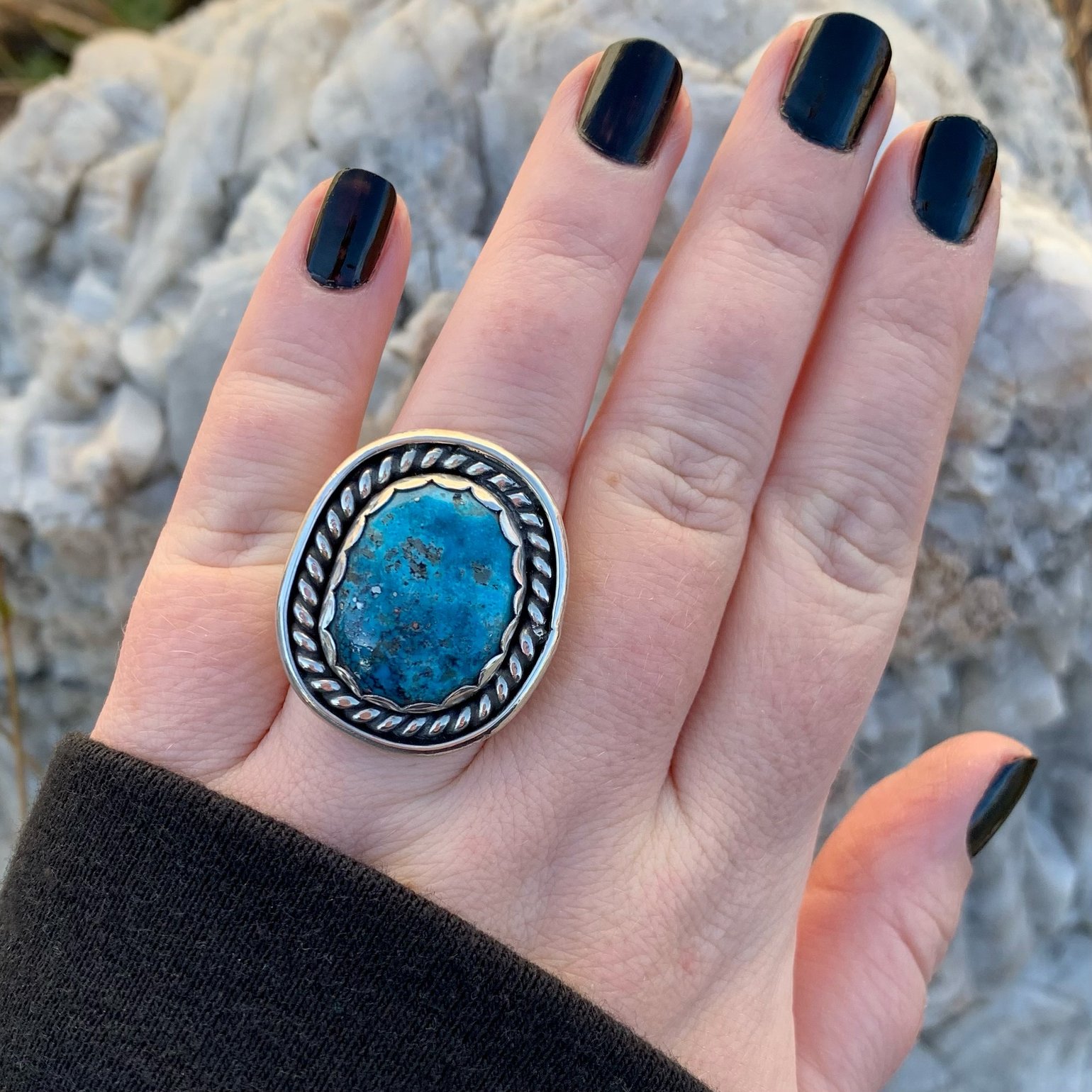 Image of Bright Blue Round Kingman Turquoise Handmade Sterling Silver Ring