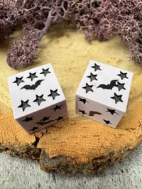 Image 4 of Pastel Bats D6 Dice Pair Black Stars | Handmade Jesmonite DnD Dice