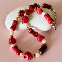 Image 4 of Burnt Red Skulls and Bones One of a Kind Necklace