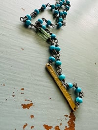 Image 4 of faceted Tibetan turquoise necklace with 14k gold bar pendant by peaces of indigo