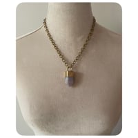 Image 3 of Solid Brass Glowing Blueish Purple Opal Necklace